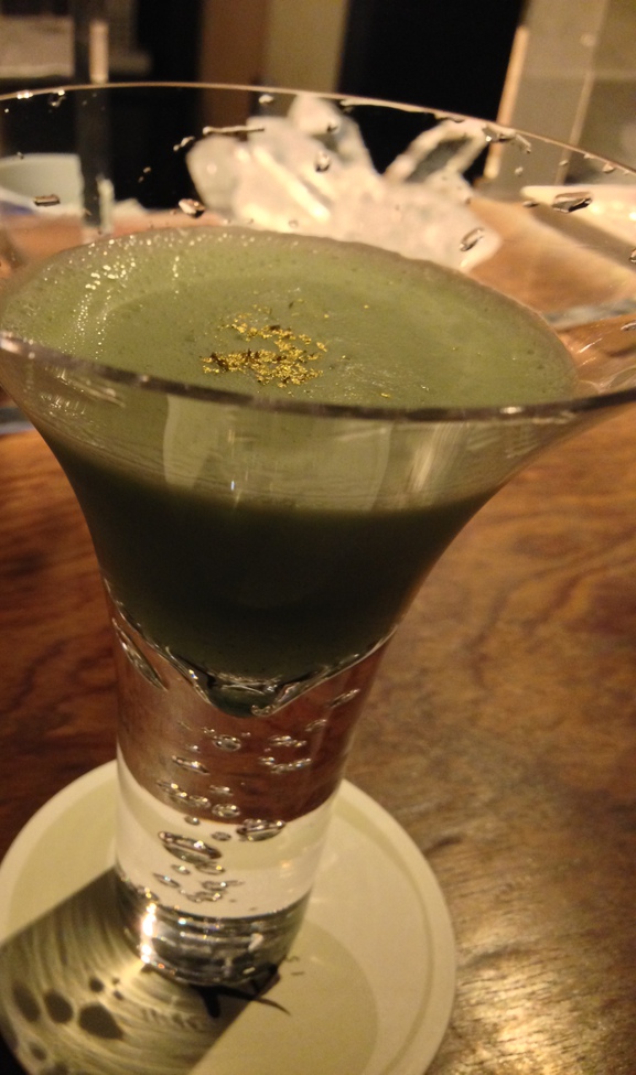 Green Tea cocktail with gold leaf.