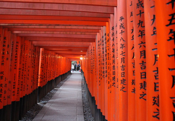 Looking back at the torii you see peoples words on each.
