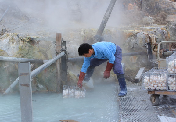 Eggs preparing to be boiled.