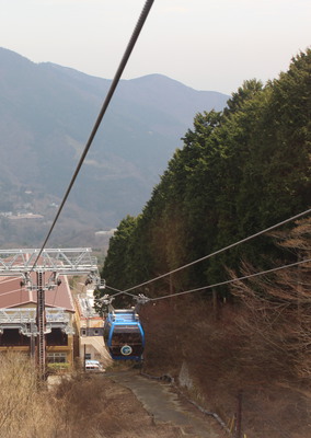 One ropeway takes you up to Owakudani, another takes you down to Lake Ashinoko.