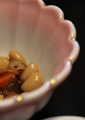 Soy beans in a sweet sauce.