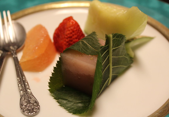 A sakura jelly and fresh fruit.