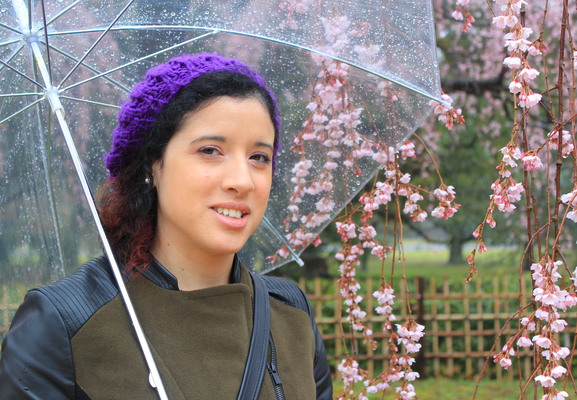 Marilyn under the plum blossoms.