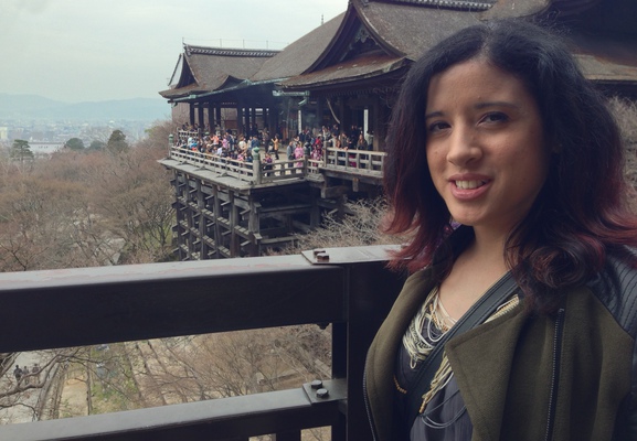 Marilyn with a view of the temple.
