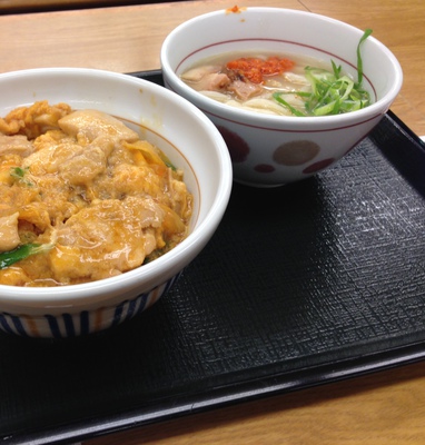Our $5 dinner at midnight the day we arrived. A rice bowl with chicken and rice with a small bowl of soup with thick noodles.